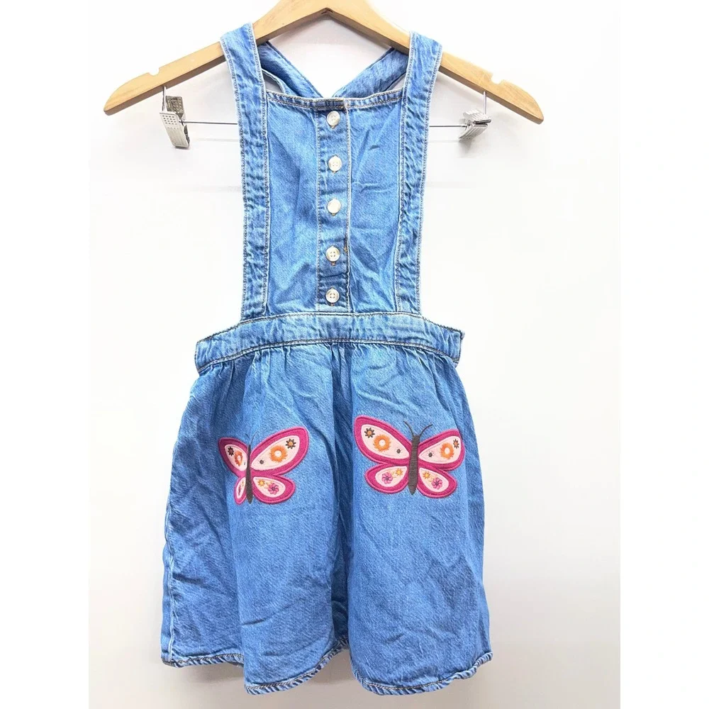 Gymboree Girls Denim Butterfly Jumper Dress Blue Cotton Blend Size 10